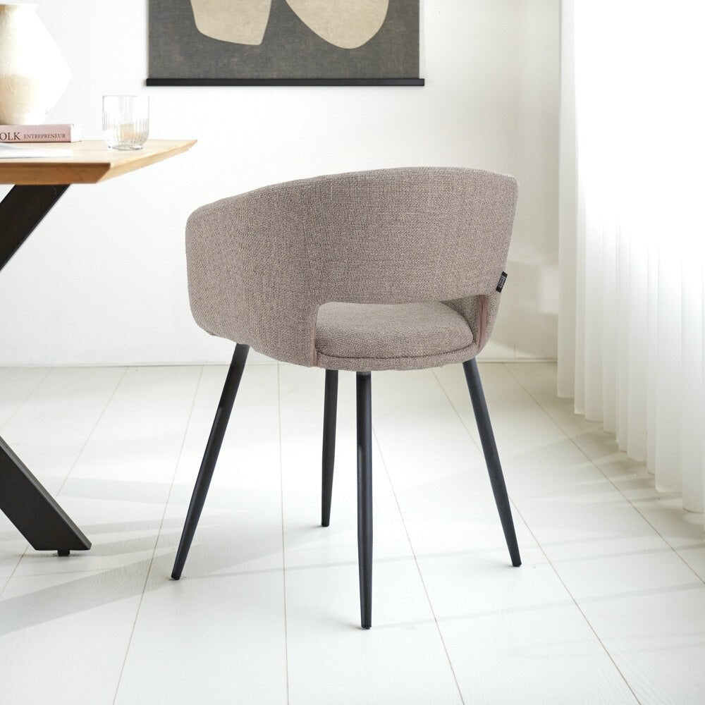 Dining room chairs - Scandinavian Dining room chair Taupe Fabric Cup shape Don - With Armrests - Dimehouse