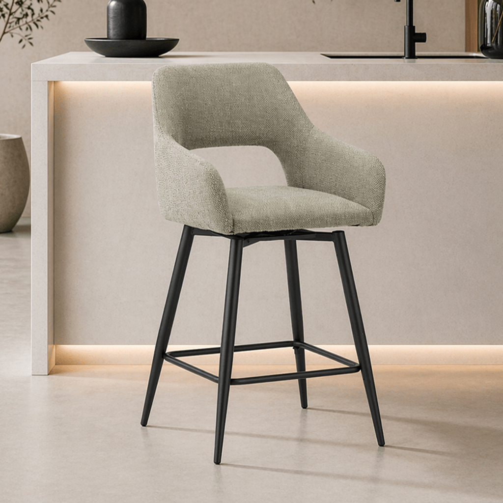 Bar Stools - Swivel Bar Stool Green Fabric Skye - Seat Height 67 cm - With Armrests - Dimehouse