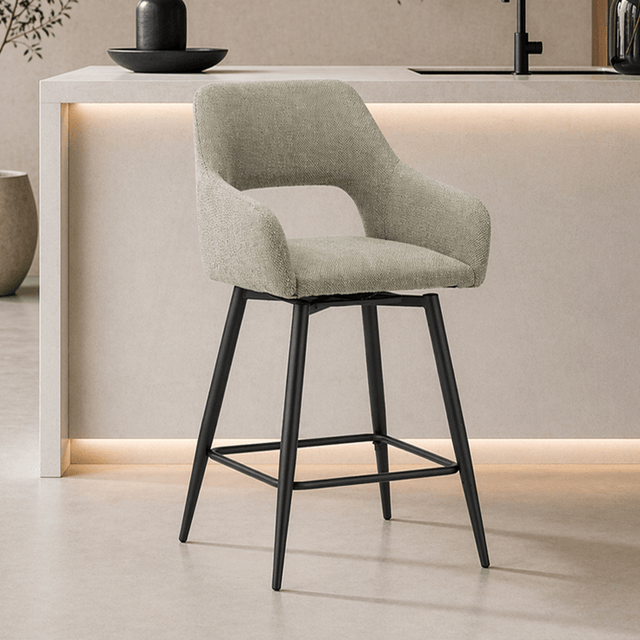 Bar Stools - Swivel Bar Stool Green Fabric Skye - Seat Height 67 cm - With Armrests - Dimehouse
