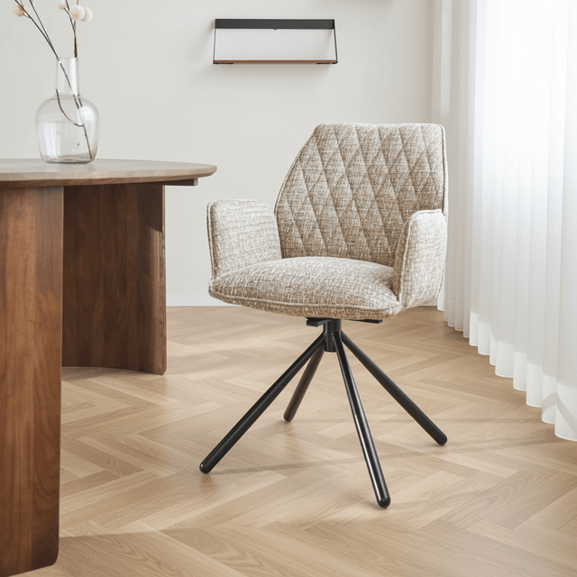 Rotatable Dining Room Chair Beige Novan Chenille – 180° Rotatable mood photo in a modern interior
