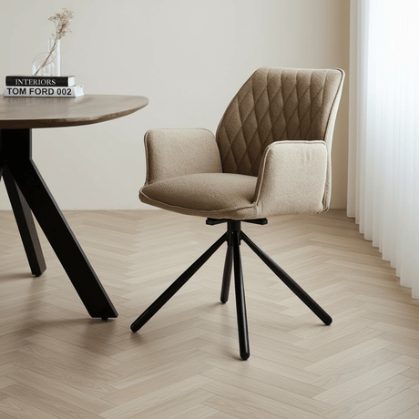 Rotatable dining room chair Taupe Bouclé Novan – 180° Rotatable mood photo in a modern interior