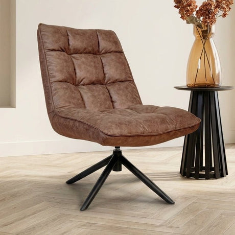 Swivel armchair Yuki Cognac Eco-leather 360° Rotatable mood photo in modern interior