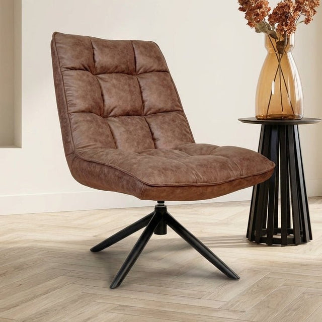 Swivel armchair Yuki Cognac Eco-leather 360° Rotatable mood photo in modern interior