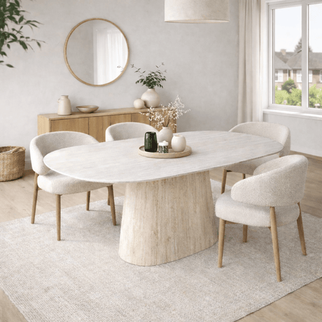 Dining tables - Sintered Stone Marble Look Travertine Dining Table Lea 180x90 cm - Danish Oval - Dimehouse