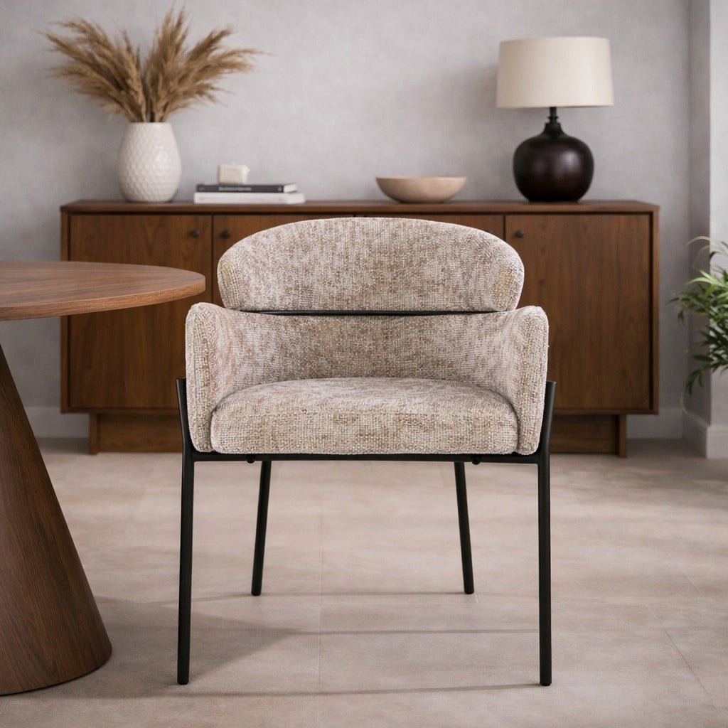 Dining room chairs - Dining room chair Chenille Sand with round back and arm - Lola - Dimehouse