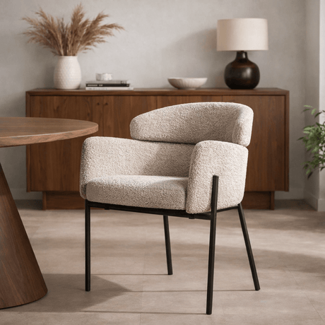 Dining room chairs - Dining room chair Bouclé Beige - Japandi - round shapes - Lola - Dimehouse