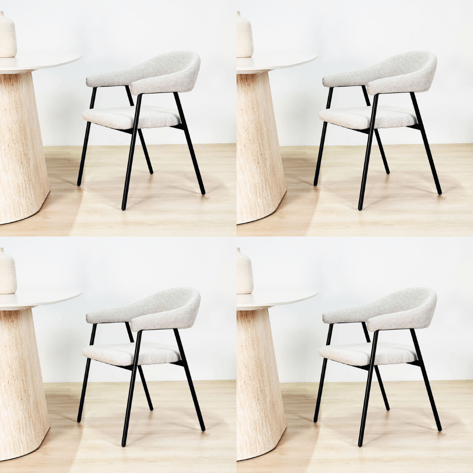 Dining room chairs - Dining room chair Set of 4 Bouclé Beige Lisa - Black Frame - Dimehouse