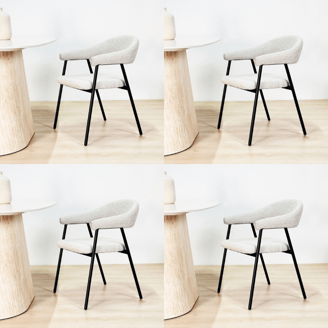 Dining room chairs - Dining room chair Set of 4 Bouclé Beige Lisa - Black Frame - Dimehouse
