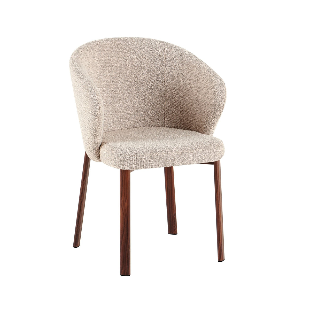 Dining room chairs-Dining room chair bouclé sand color Taro - walnut look frame - Japandi-Dimehouse