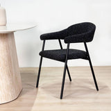 Furniture sets - Complete Furniture Set: Lea Dining Table Sintered Stone Marble Look Travertine - Oak Frame + 4x Lisa Dining Room Chairs Bouclé Black - Dimehouse