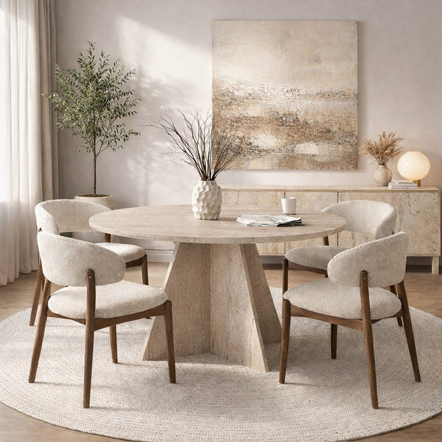 Dining tables - Dining room table round travertine - 120 cm - Mary - Dimehouse