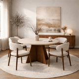 Dining tables - Dining room table round Walnut with Travertine top - 120 cm - Mary - Dimehouse