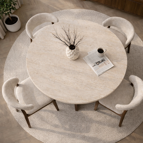 Dining tables - Dining room table round Walnut with Travertine top - 120 cm - Mary - Dimehouse