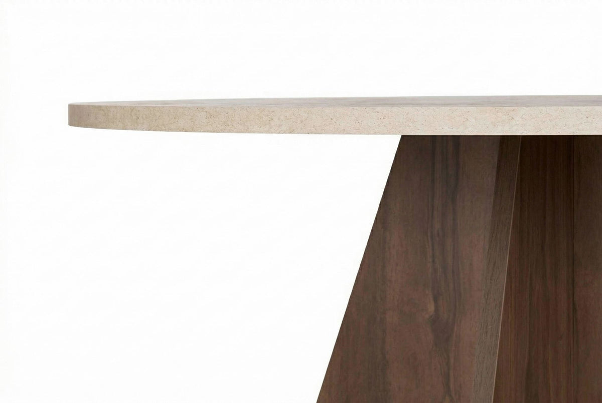 Dining tables - Dining room table round Walnut with Travertine top - 120 cm - Mary - Dimehouse