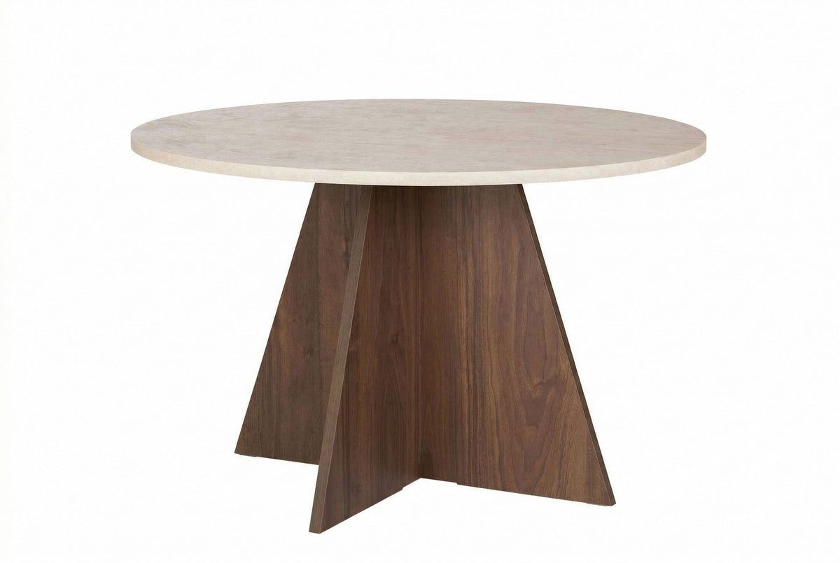 Dining tables - Dining room table round Walnut with Travertine top - 120 cm - Mary - Dimehouse