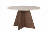 Dining tables - Dining room table round Walnut with Travertine top - 120 cm - Mary - Dimehouse