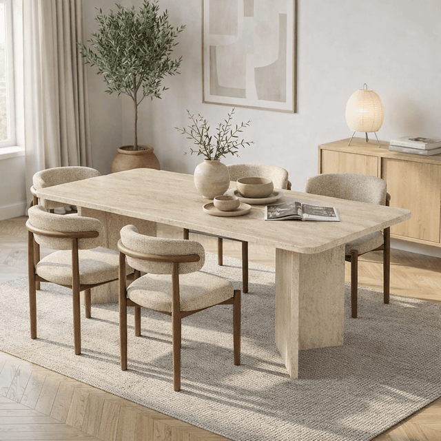 Dining tables - Dining table travertine melamine rectangular 180x89.5x75 cm - Linova - Dimehouse