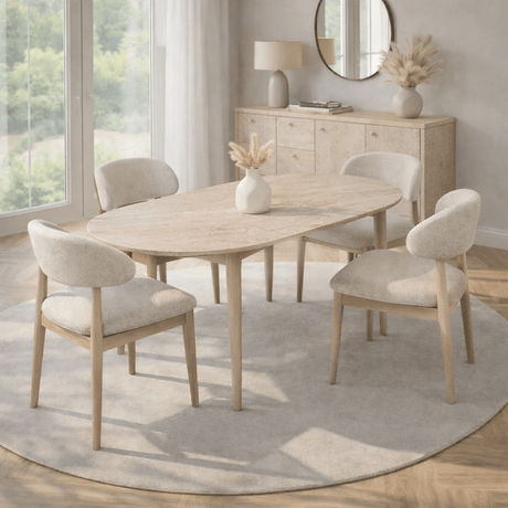 Dining tables - Travertine melamine dining table extendable 100 - 130 cm - Vienna - Dimehouse