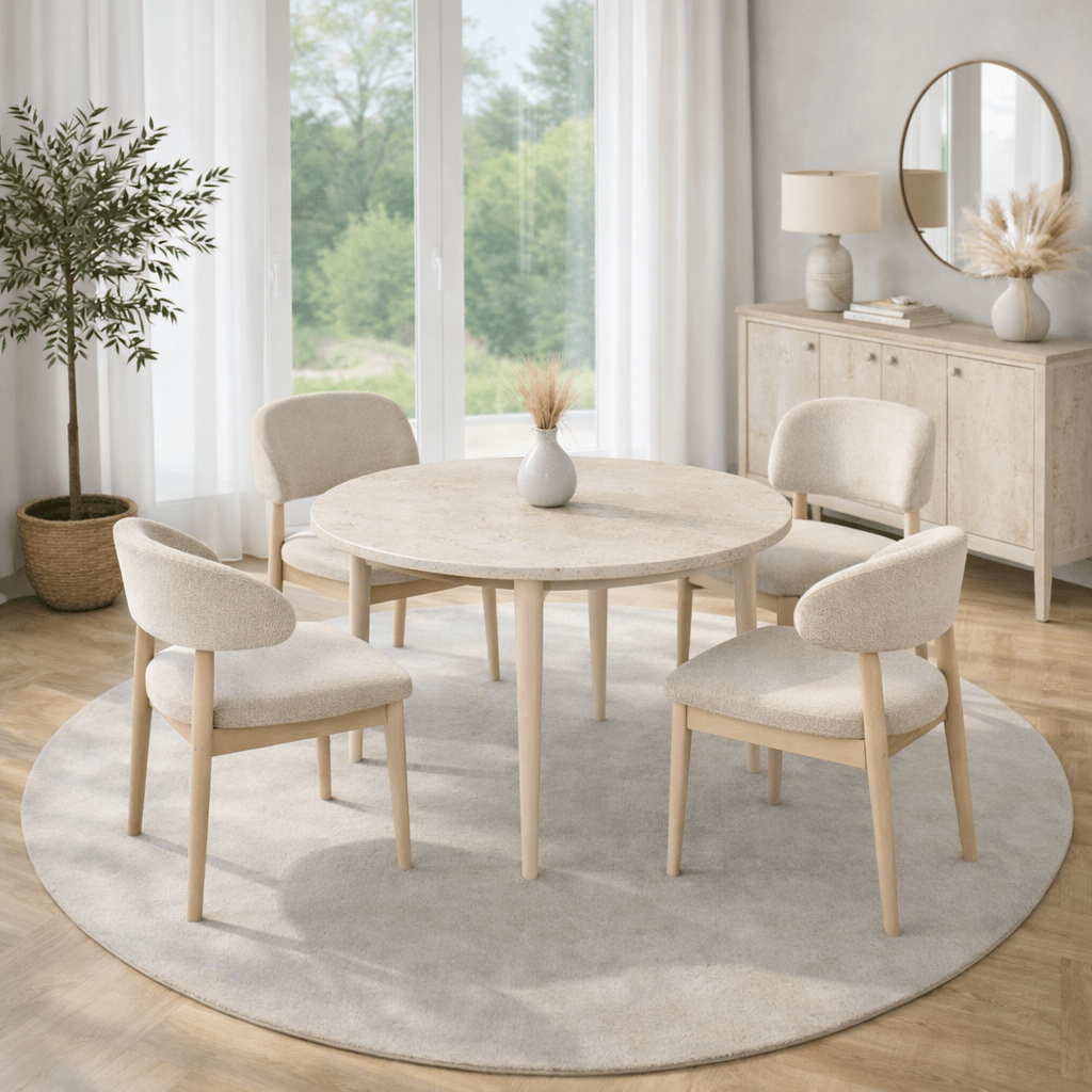 Dining tables - Travertine melamine dining table extendable 100 - 130 cm - Vienna - Dimehouse