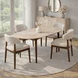 Dining tables - Travertine and walnut melamine dining table extendable 100 - 130 cm - Vienna - Dimehouse