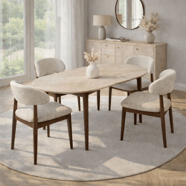 Dining tables - Travertine and walnut melamine dining table extendable 100 - 130 cm - Vienna - Dimehouse