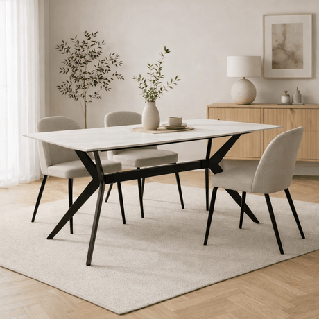 Dining tables - Dining table Grace Sintered Stone Marble Look White - Dimehouse