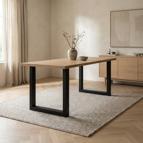 Dining tables - Dining table Lenzo Rustic Oak - Black U - leg - Dimehouse
