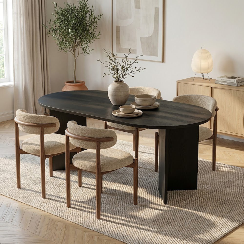 Dining tables - Oval dining table Black melamine - Japandi - 180x89.5x75 cm - Sota - Dimehouse