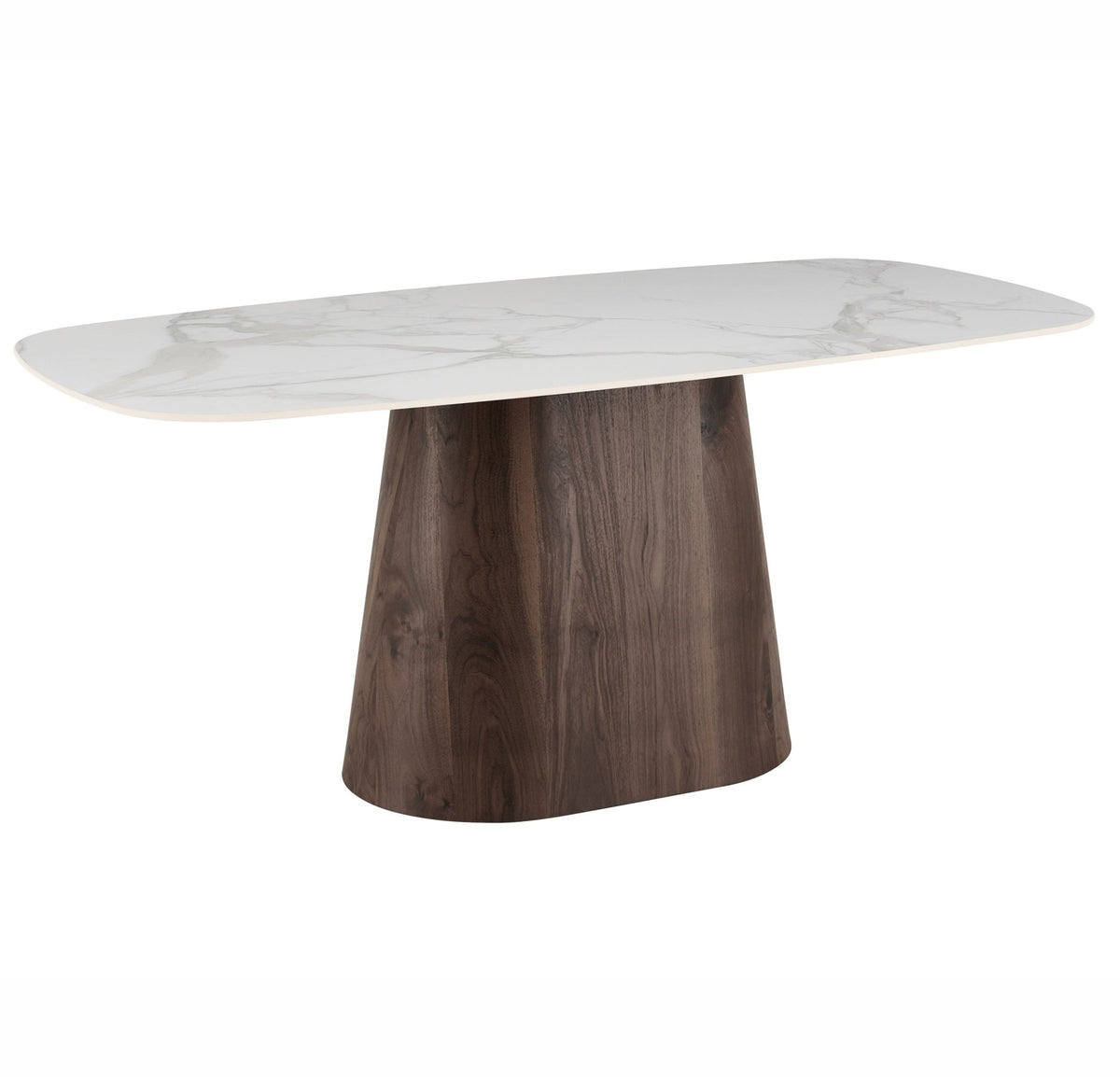 Dining Tables-Dining Table Sintered Stone Marble Look White - Walnut Frame - Danish Oval - 180x90 cm - Lea-Dimehouse