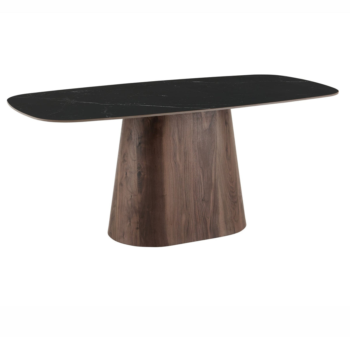 Dining tables-Dining table Sintered Stone Marble look Black - Walnut Frame - Danish oval - 180x90 cm - Lea-Dimehouse