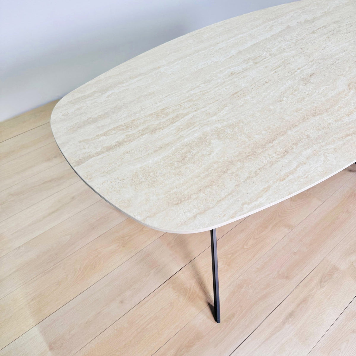 Dining tables - Dining table Jimi Danish Oval Ceramic Travertine look 180 cm - Dimehouse