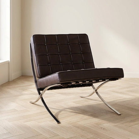 Expo armchair dark brown premium leather mood photo in modern interior