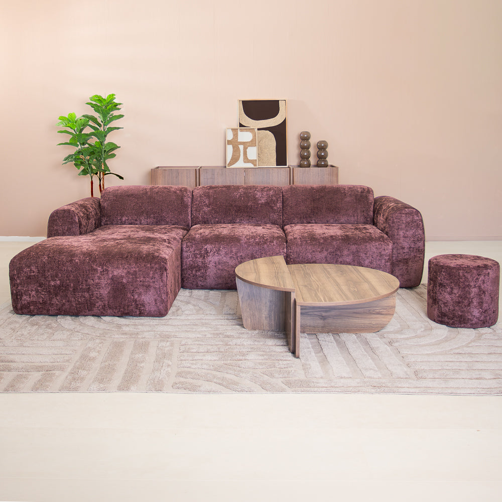 Banken-Hoekbank paars chenille stof - 292x170 cm - Shane - links-Dimehouse
