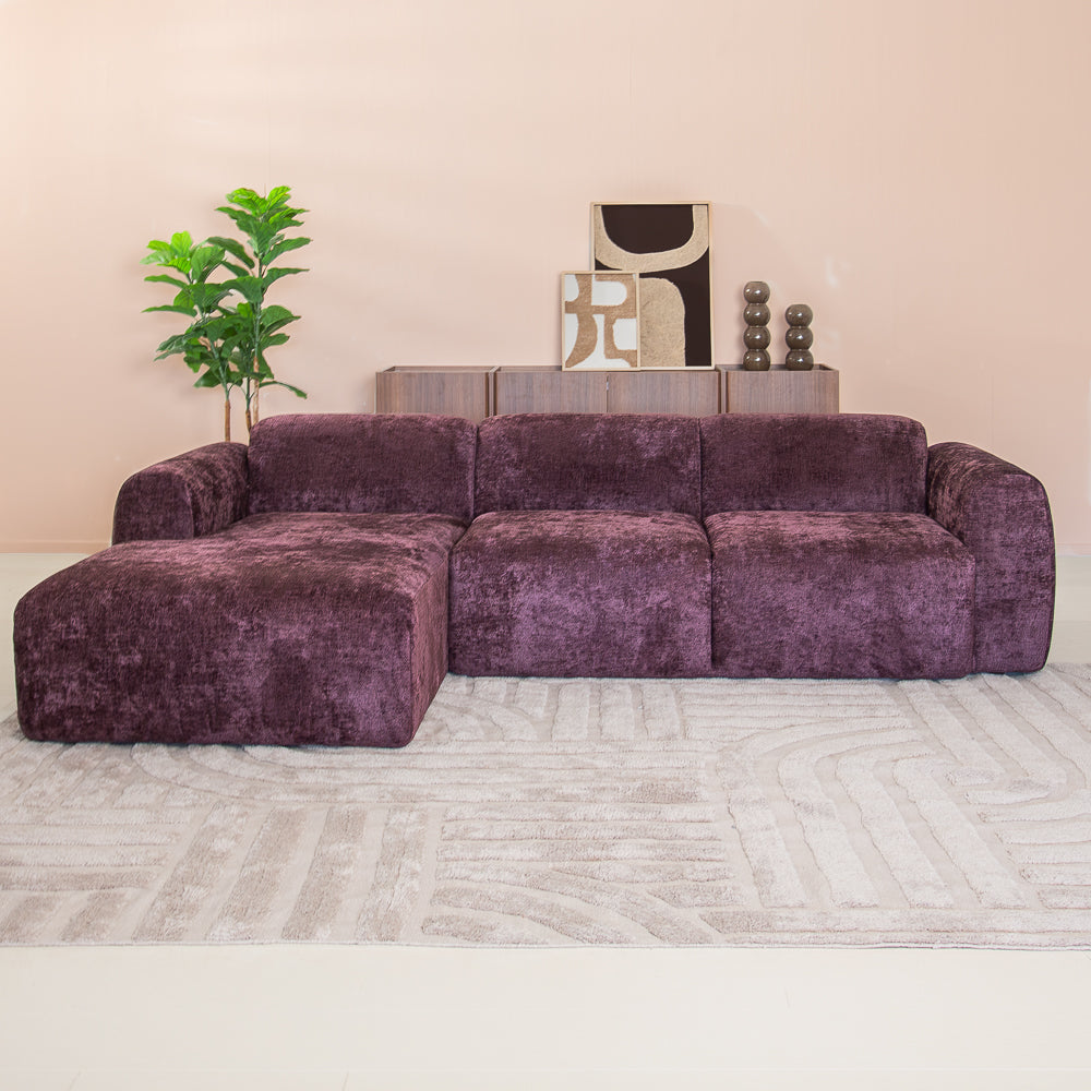 Banken-Hoekbank paars chenille stof - 292x170 cm - Shane - links-Dimehouse