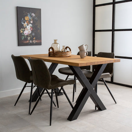 Dining tables - Industrial Dining Table Oak X - Black Rover leg - Dimehouse