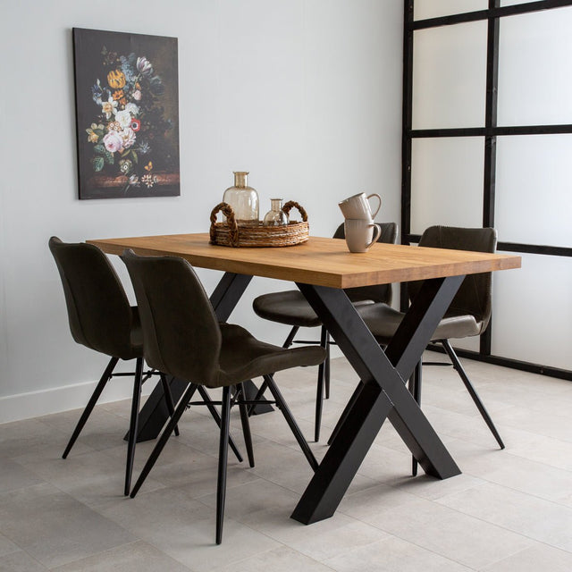 Dining tables - Industrial Dining Table Oak X - Black Rover leg - Dimehouse
