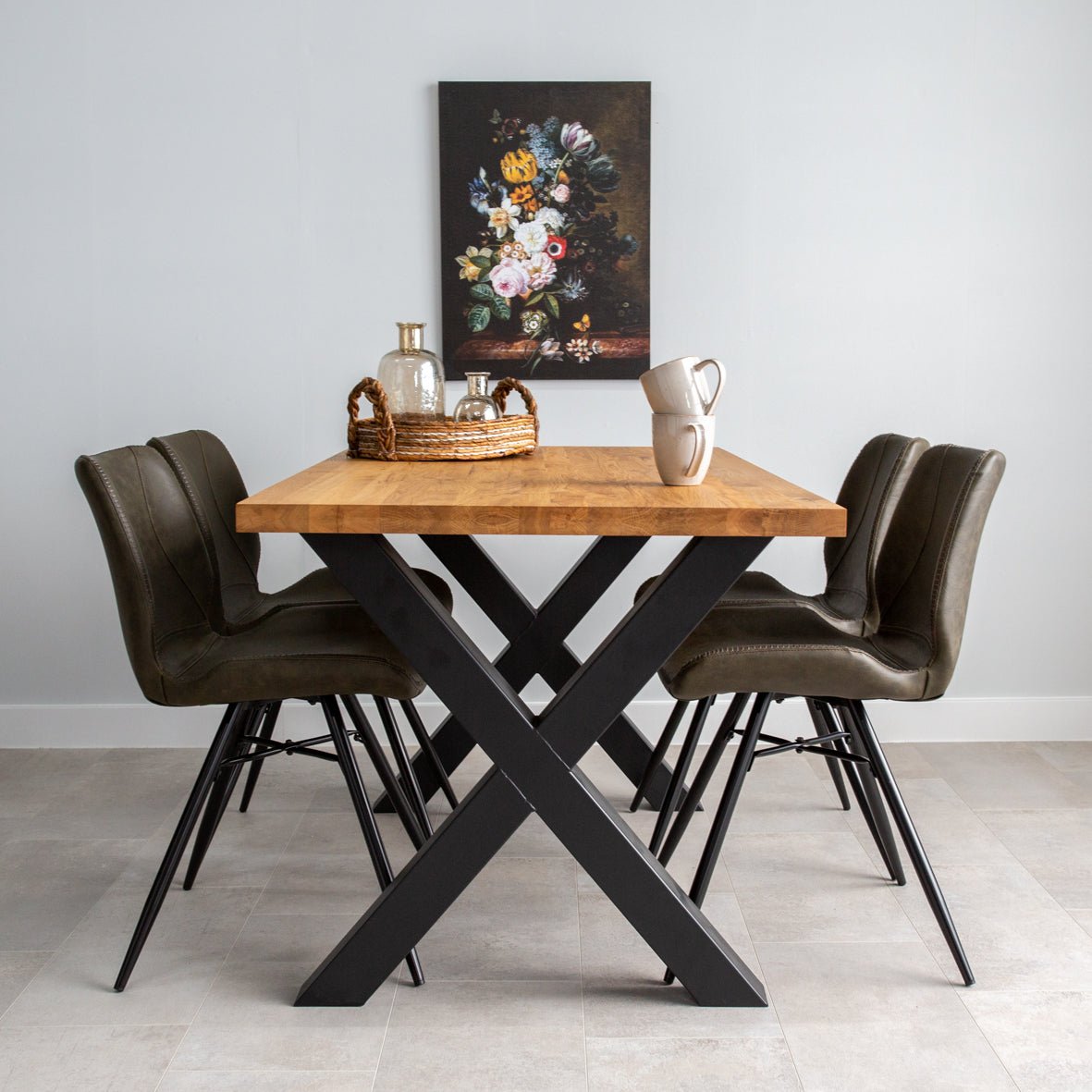 Dining tables - Industrial Dining Table Oak X - Black Rover leg - Dimehouse