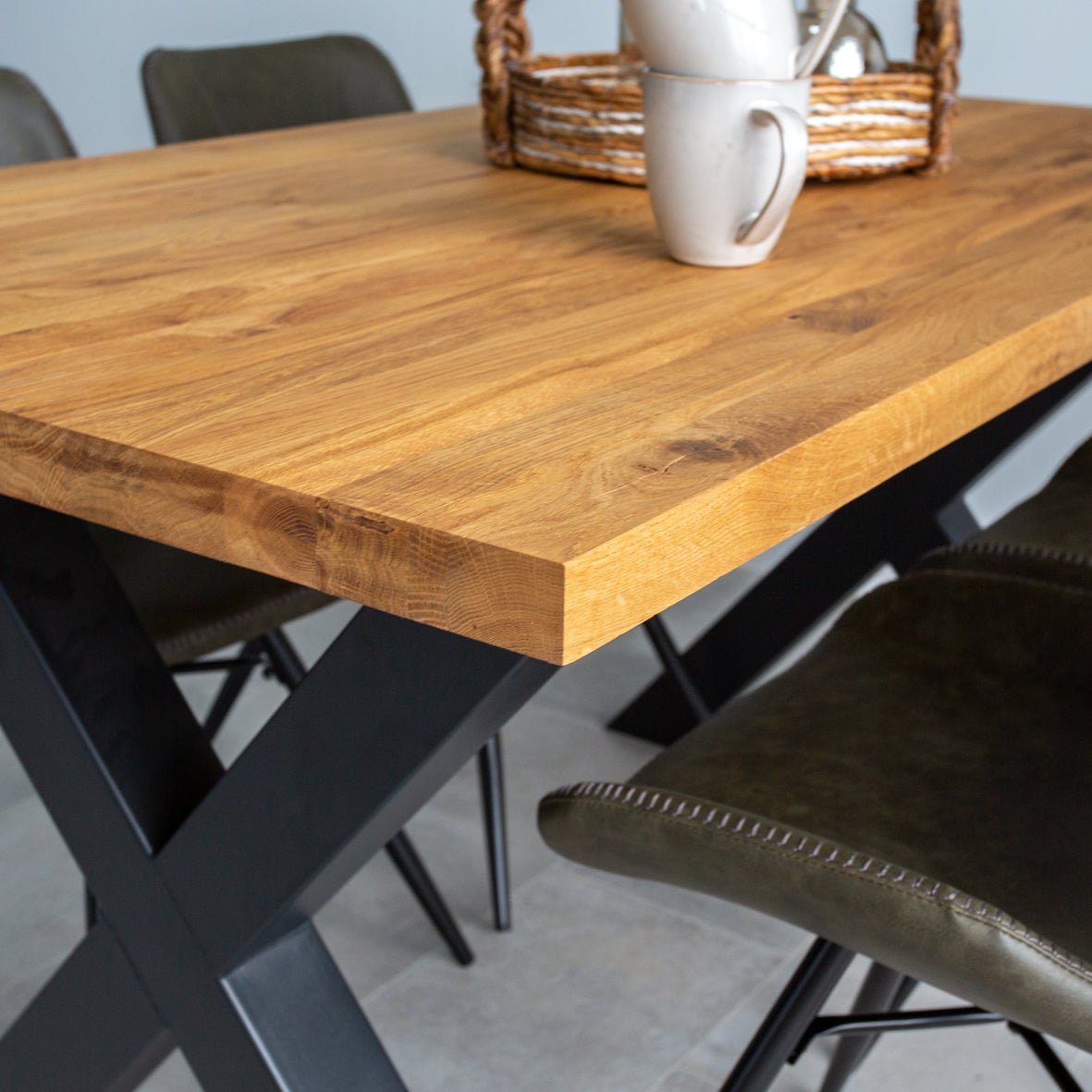 Dining tables - Industrial Dining Table Oak X - Black Rover leg - Dimehouse