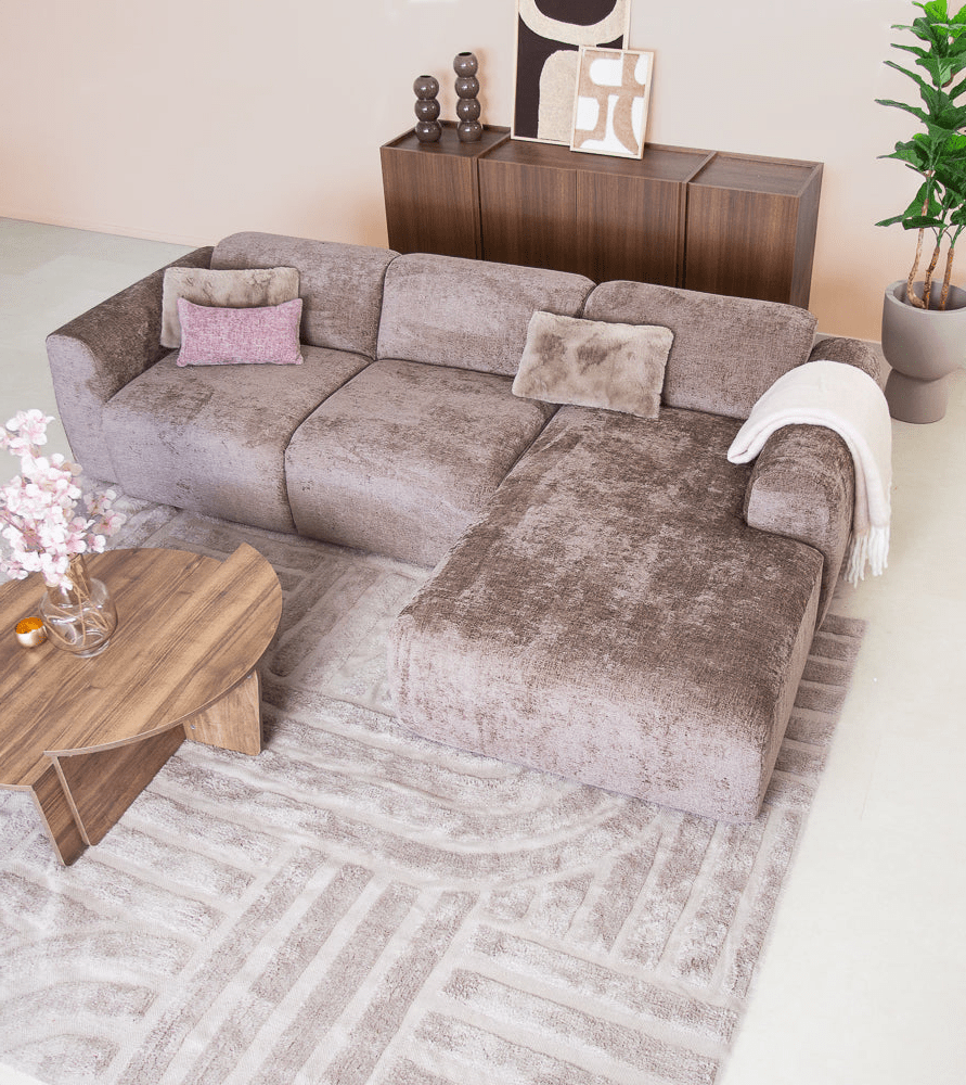 Banken-Hoekbank taupe chenille stof - 292x170 cm - Shane - rechts-Dimehouse