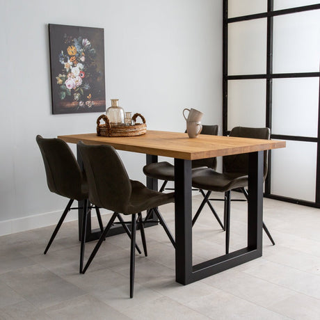 Dining tables - Industrial Dining Table Oak U - Black Rover leg - Dimehouse