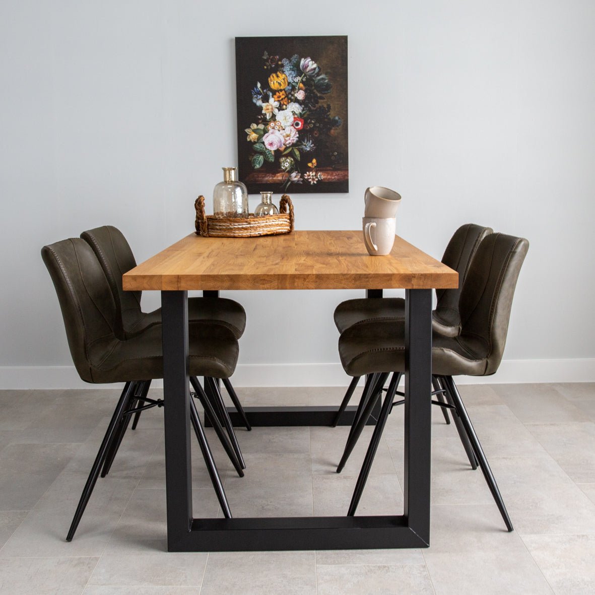 Dining tables - Industrial Dining Table Oak U - Black Rover leg - Dimehouse