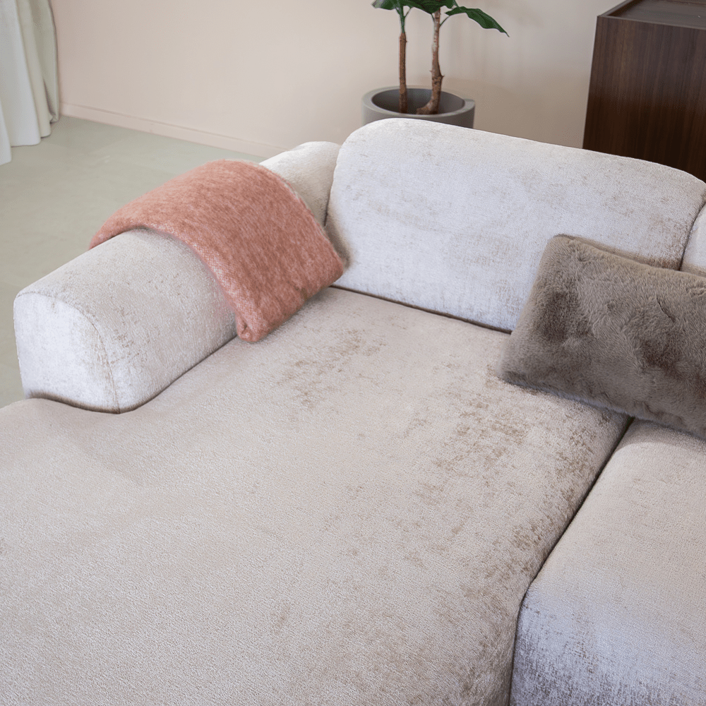Banken-Hoekbank zand chenille stof - 272x170 cm - Shane - links-Dimehouse