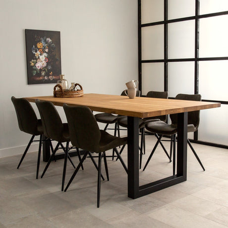 Dining tables - Industrial Dining Table Oak U - Black Rover leg - Dimehouse