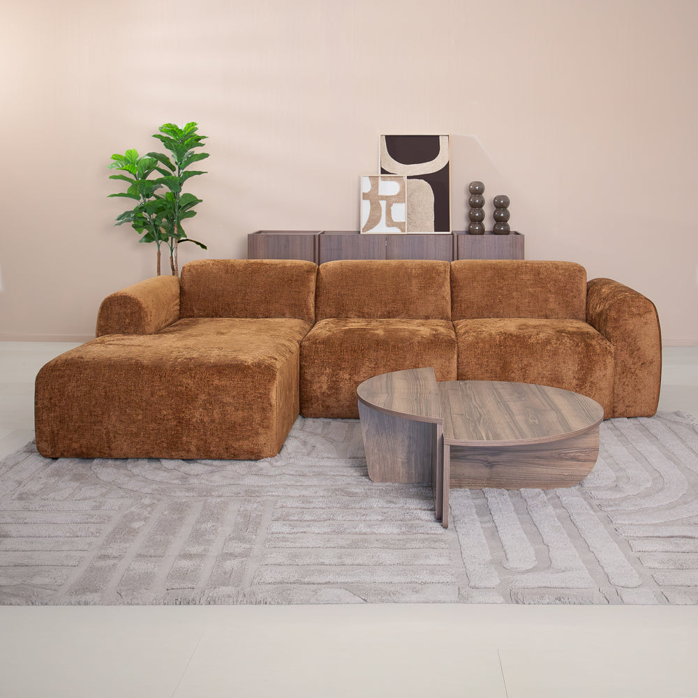 Banken-Hoekbank oker chenille stof - 292x170 cm - Shane - links-Dimehouse