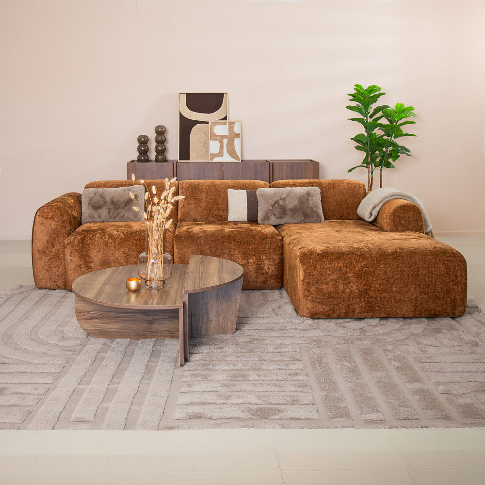 Banken-Hoekbank oker chenille stof - 292x170 cm - Shane - rechts-Dimehouse