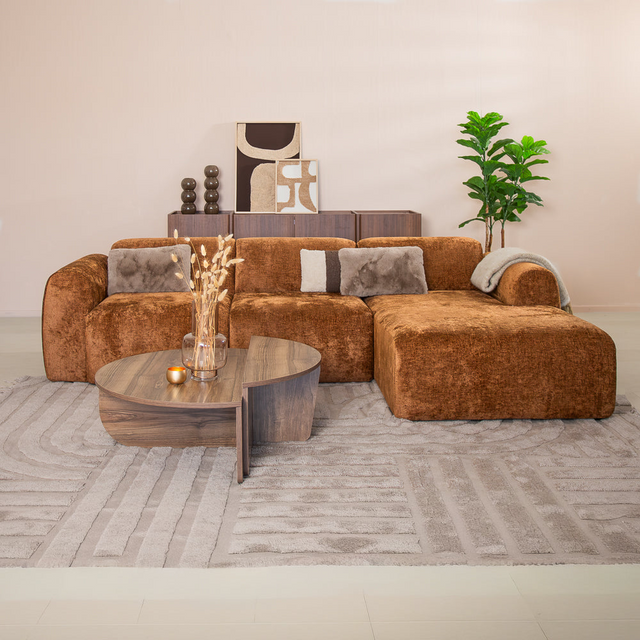 Banken-Hoekbank oker chenille stof - 292x170 cm - Shane - rechts-Dimehouse