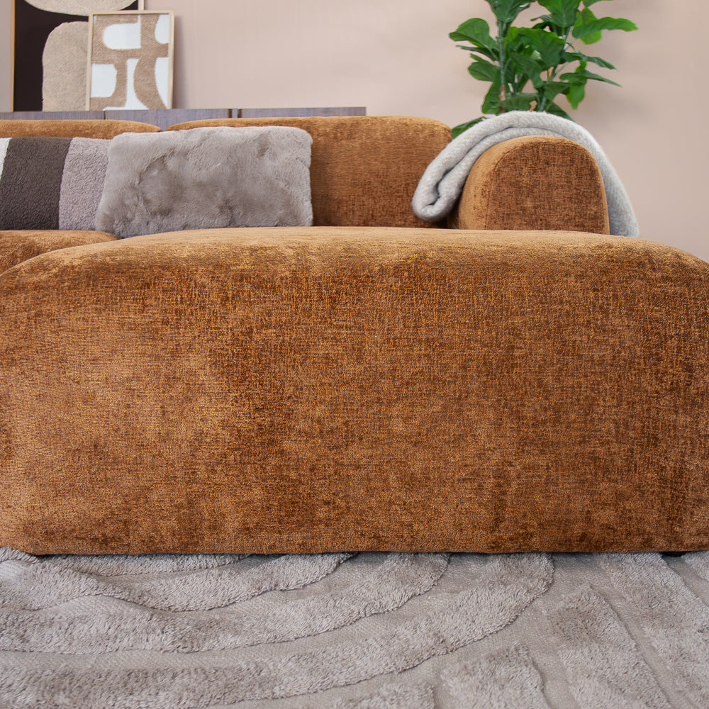 Banken-Hoekbank oker chenille stof - 292x170 cm - Shane - rechts-Dimehouse