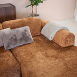 Banken-Hoekbank oker chenille stof - 292x170 cm - Shane - rechts-Dimehouse