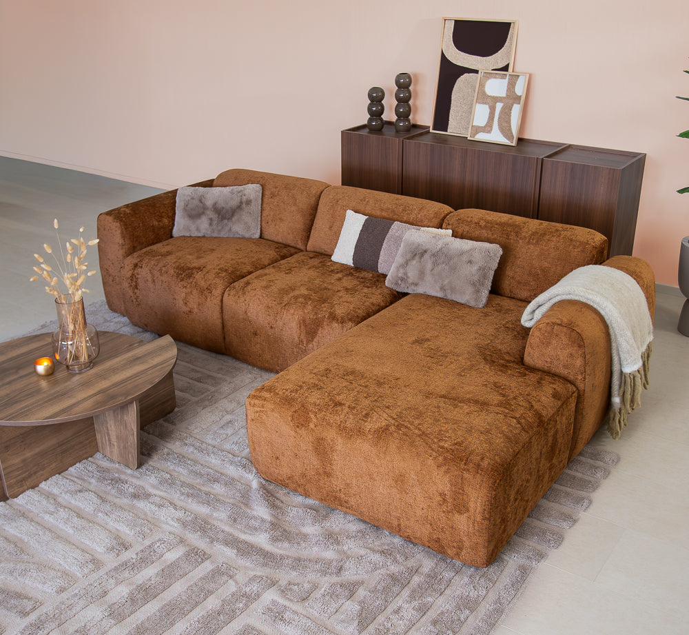 Banken-Hoekbank oker chenille stof - 292x170 cm - Shane - rechts-Dimehouse
