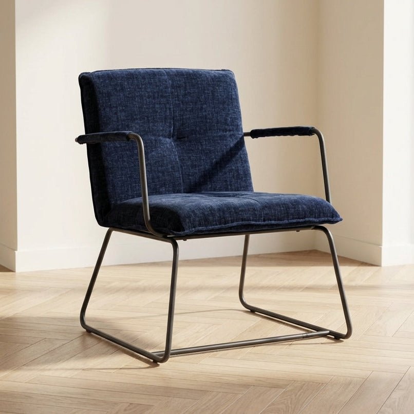Hailey armchair dark blue chenille mood photo in modern interior